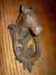 0184s-0042 Unbranded Cast Iron Horse Head With Lucky Shoe Door Knocker Mounted Western Decor