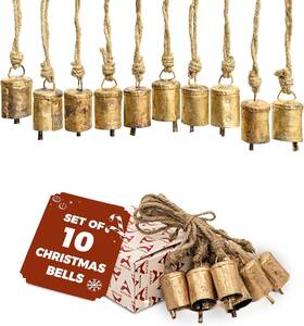 Akv-hb-01-ir Akatva Gold Christmas Ornaments Set 10 Pcs Round Shape 2 Inches Rustic Brass