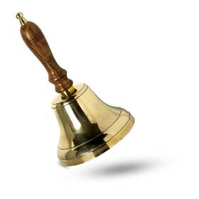 Arsuk 060604704143 Hand Call School Bell 4 Inch Solid Brass With Wooden Handle Classic Desk R
