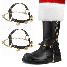 Asisca-01 Asisca 717661674654 2pcs Christmas Santa Claus Boots Brass Bells Antique Gold