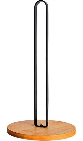 Bambü Si 850029528852 Wooden Paper Towel Holder Countertop - Black Freestanding Stand With Non-slip