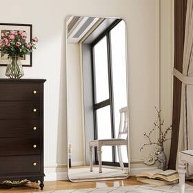 Beautypeak 977189571987 Silver Full Length Mirror 56 Inch X21 Rounded Corner Floor Sta