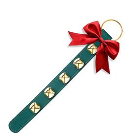 Bevin Bells 032885080358 Leather Sleigh Bell Strap Five 1 Inch Green/bra