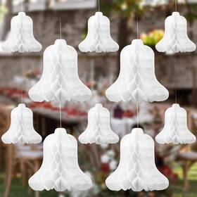 Bells-0264 Brand Cholemy 24 Pcs Paper Wedding Bells White Hanging Big Bridal Honeycomb