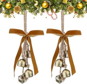 Fee-lukmaa-44 Brand Lukmaa 2 Pcs Rustic Christmas Bells With Neutral Velvet Ribbon Bows Metal