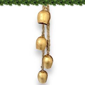 Ngd007 Brand Riylbex Christmas Gold Metal Bells With Jute Hanging Rope Set Of 4 Vintage