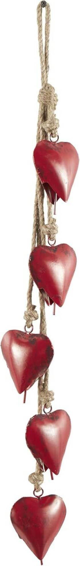084002 Deco 79 Red Metal Decorative Hearts With Jute Hanging 4 Inch X 2 35