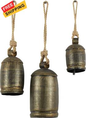 26718 Deco 79 Metal Decorative Cow Bells Tibetan Inspired With 10 Inch 8 6 H Bronze