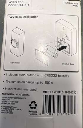 Defiant 058219713471 Wireless Doorbell Kit Battery Operated With Push Button