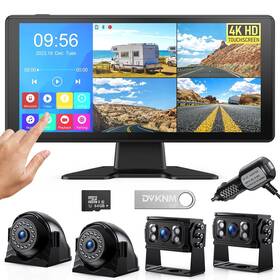 Tp104 Dvknm 4k Rv Backup Camera System 10.36 Inch Quad Split Touchscreen Monitor 4 1080p Hd R