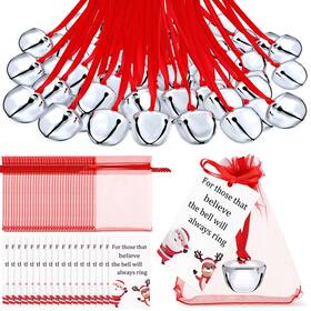 Guu-equsion-331 Equsion 200 Pcs Christmas Believe Bell Ornaments 1.5 Inch Santa Sleigh Silver
