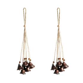 19-a4 Fishknow Hanging Witch Bells For Door 2 Pc Bell Hanger Antique Red Bronze