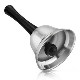 Flexzion 810043280495 Hand Bell For Service - Loud Dinner Desk Bells With Black Handle Silve