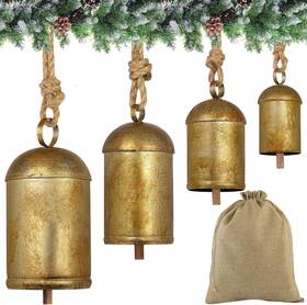 Eh3488 Fovths 4 Pieces Christmas Cow Bells - Rustic Metal Hanging Harmony