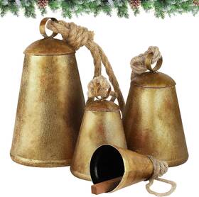 Eh3489 Fovths 4 Pack Huge Christmas Cow Bells Giant Hanging Metal Cone