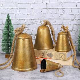 Eh3490 Fovths 4 Pieces Christmas Cow Bells Hanging Cone Cowbells Rustic Harmony