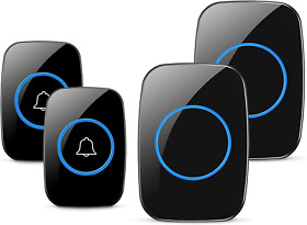 Full House Wireless Waterproof Door Bell Kit Push Button&plug-in Receiver Black