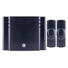 45202 Ge Wireless Battery Operated 1 Receiver 2 Push Buttons Black Door Bell Kit