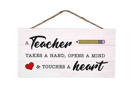 Gsm Brands 817052023877 Teacher Takes A Hand Wood Plank Hanging Sign For School Decor 13