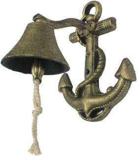 K-4004-gold Hampton Nautical Rustic Gold Wall Mounted Anchor Hanging Bell 8 Inch