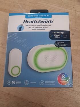Heath Zenith 058219249055 Doorbell Battery Wireless Kit Usb Rechargeable 8 Color 16 Melodies 1000ft Range