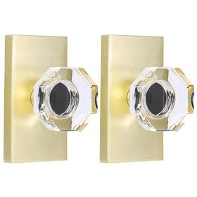 Hiemey 607986639516 Glass Dummy Door Knob Set Satin Brass Gold Octagon Crystal Fo