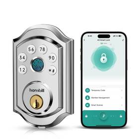 A5-sbft-h Hornbill Keyless Entry Door Lock Silver Smart Front With Fingerpri