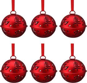 My-hotop-11215 Hotop 6 Pieces Bells For Crafts Christmas Joy Red Bell Metal Ornaments With