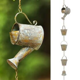 Jemeni 756588508161 Hanging Rain Chime With Bell Watering Can And Buckets Accents 47 Inch HR