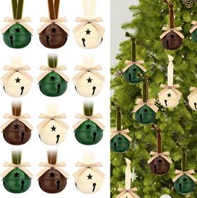 Hai-jenaai-5724 Jenaai 12 Sets 2 Inch Christmas Jingle Bells Bell Brown Green And Beige