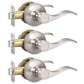 12061-lf-snps-3 Knobonly Satin Nickel Passage Handleset Wave Style Lever Handle Fully Revers