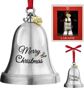 Bell-2025 Laraine Christmas Ornament Bell 2025 Silver Jingle Heart Tag