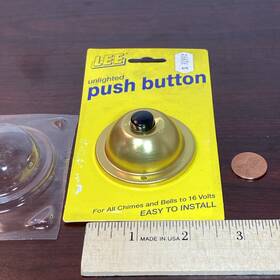 Lee 721667201004 Unlighted Gold Brass Electric Doorbell Wired Black Push Button 16 Volt 2.25 Inch