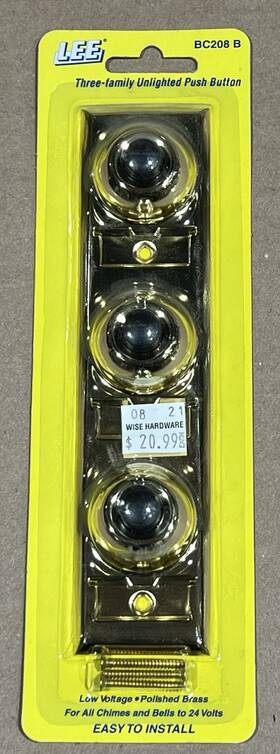 3-family Lee Electric Bc208b Push Button Door Bell Polished Brass Wired New 3-family Lee Electric Bc208b Push Button Door Bell Polished Brass Wired New