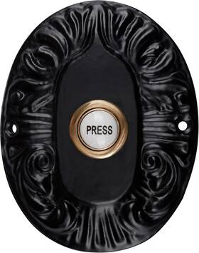 Llc 313024613676 Wired Iron Doorbell Chime With Brass Porcelain Push Button In Black Powder Coat