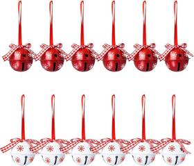 Jgbs-03 Maclaronx Christmas Jingle Bells Metal Decorative With Ribbons 12 Pcs Set