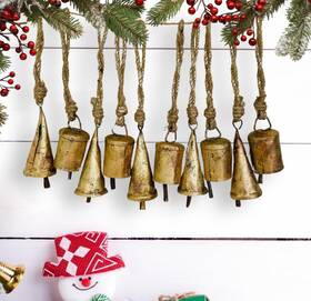 Mie Creations Mccbells55 Set Of 10 Rustic Vintage Christmas Bells Tin Golden