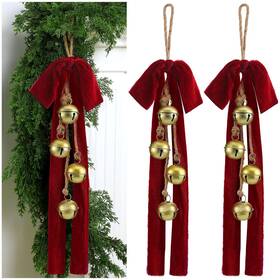 Dd-moxweyeni-1947 Moxweyeni 2 Sets Christmas Cow Bells With Velvet Bow 18.5 Red Brass Color