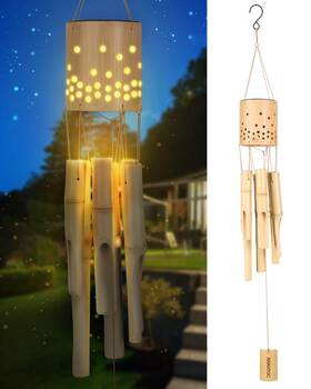 Fl035-solar Nanatoc Bamboo Wind Chimes For Outside With Solar Accent Light Outdoor Wooden C