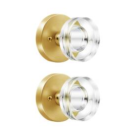 Naubea 635408118905 2 Pack Gold Glass Dummy Door Knob Satin Brass Crystal Knobs Interi