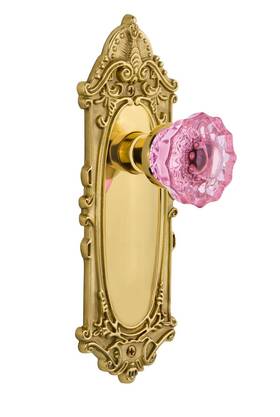 721261 Nostalgic Warehouse Victorian Plate Crystal Pink Glass Door Knob In Po