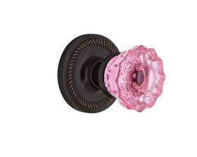 724983 Nostalgic Warehouse Rope Rosette Privacy Crystal Pink Glass Door Knob
