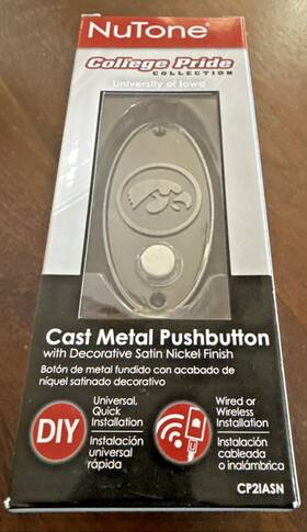 Cp2iasn Nutone College Pride University Of Iowa Hawkeyes Cast Metal Door Bell Pushbutton