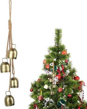 Z016-xmkj1022 Okxiri Christmas Bells For Decoration Gold With Jute Rope Vintage