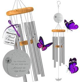 Petangell 721802204228 Sympathy Memorial Wind Chimes For Loss Of Loved One - Large 26 Inch Silver Bereav