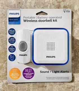 Philips 030878490221 Wireless Doorbell Kit 32-chime Sounds Light Alert Battery Operated