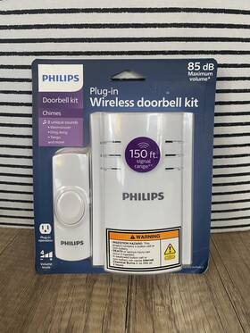 Des2180w Philips Plug-in Wireless Doorbell Kit 8 Sounds 150ft Range Adjustable Volume
