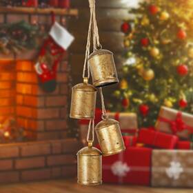 Sdb-03 Puffld 4 Pcs Christmas Cow Bells Large Vintage Gold Cowbells