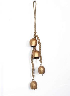 Nbt-001 Siddhivinayak Overseas Iron Wrought Bell Chime Handmade Brass Finish Wall Hanging Rope 4
