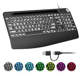 Sksyloo 760699882171 Wired Large Print Keyboard With 7 Colored Backlits Rechargeable Phone Ho